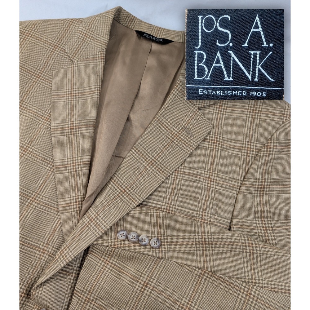 Jos. A. Bank Blazer Sport Coat Sports Jacket Gold Plaid 42R 46" Silk Wool Blend